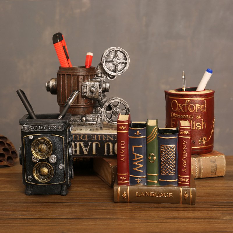 复古萨克斯小提琴书本装饰树脂笔筒摆件客厅书房桌面摆设一件代发