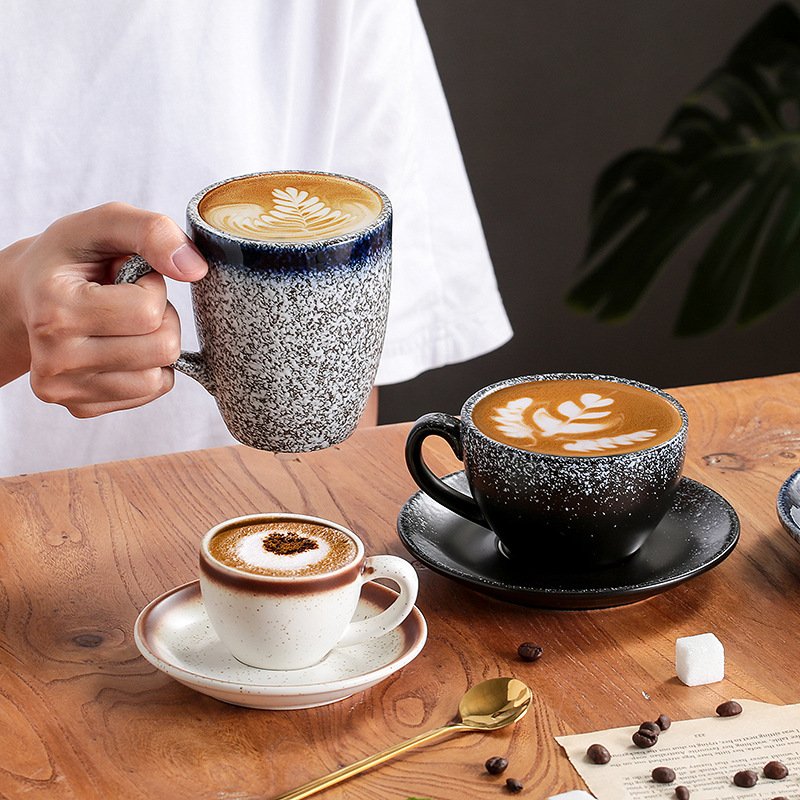 陶瓷拉花杯日式泽田专业压纹花式比赛大口美式拿铁咖啡杯陶瓷勺子