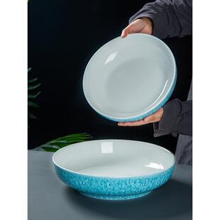 窑变蓝焰陶瓷汤碗大号圆形酸菜鱼汤盘10寸釉下彩创意加厚大碗汤盆