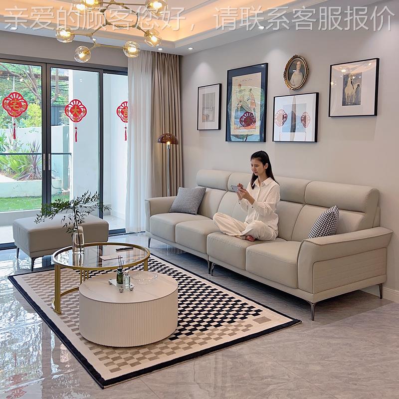 真沙皮沙发现代sendu简客厅发小户型沙直排暖灰色约真皮发组合
