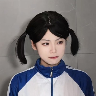刘玉宁cos假发中长发秦臆博周焕同人黑茶双马尾房东的肥四全头套