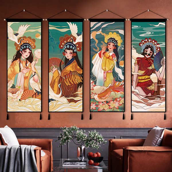 客厅画挂布背景布京剧装饰旦动漫床头复古玄关布艺国潮花挂毯创意图片
