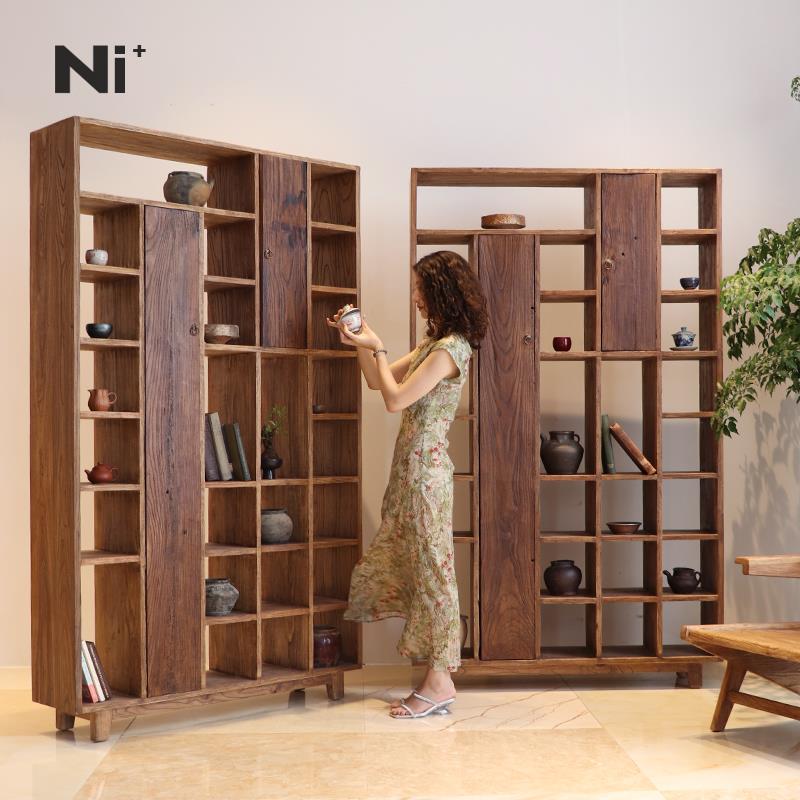 Ni+尼家侘寂风博古架实木茶叶架展示柜民宿茶室置物架茶杯多宝阁