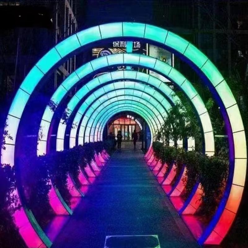 网红打卡拱c门造型发光长廊通道美陈装饰天幕时光隧道户外亮灯光