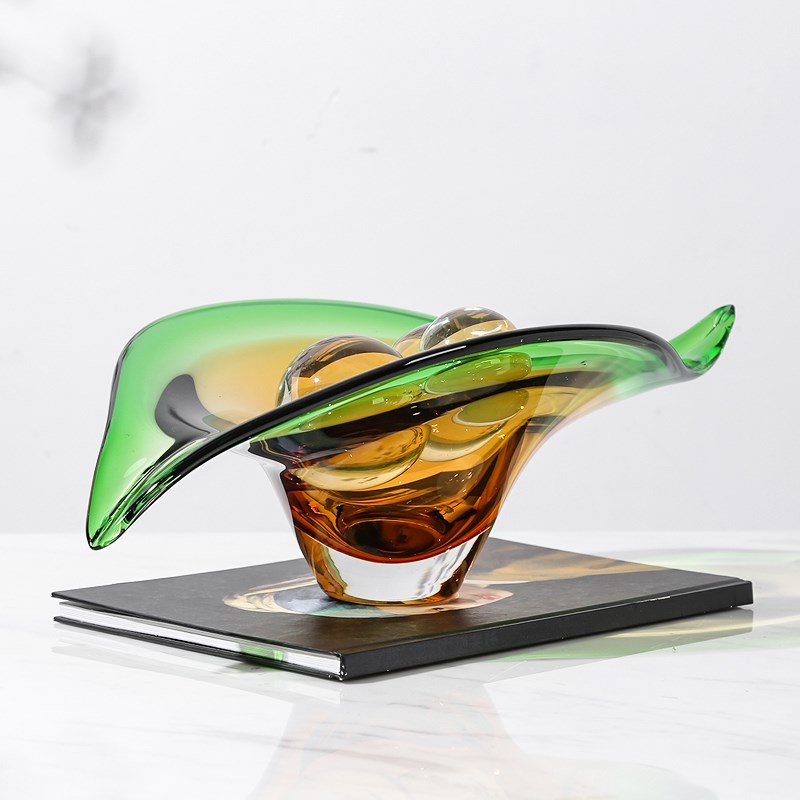 现代轻奢简约高档琉璃果盘样板房客厅餐桌茶几摆件玻X璃装饰工艺