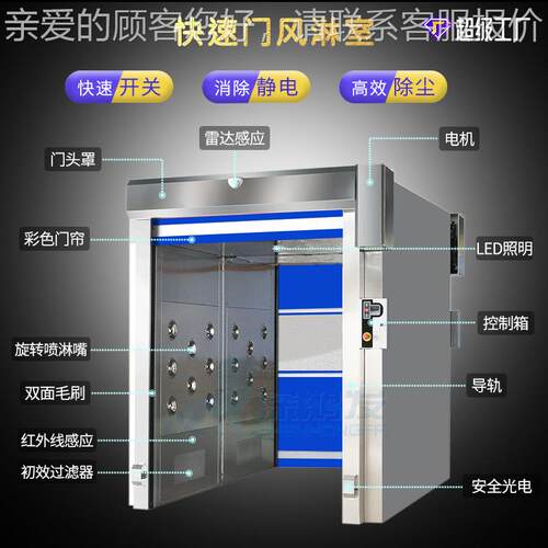 风淋室无尘车间卷风淋通道除静电多人双F-121BX吹PVC淋帘室门货洁