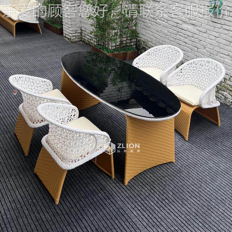藤创台意设计户外编桌椅庭院阳钢化玻璃22-10-8防水外室露天桌椅,商业/办公家具,商用藤编家具,淘宝优惠券,粉丝福利购,淘宝优惠卷