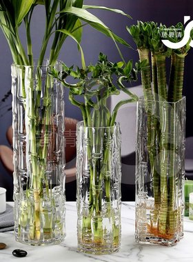 简约玻璃花瓶高款直筒透明富贵竹特大号家用插花水养客厅银柳竹筒