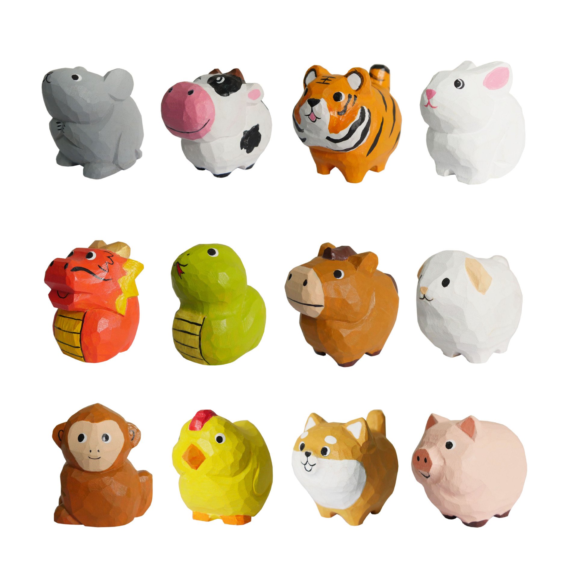 手工木雕刻工艺动物木头创意木制圆雕3D小动物十二生肖12动物摆件