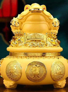 中式金蟾聚宝盆储蓄罐摆件客厅酒柜办公室装饰品摆设店铺开业礼品