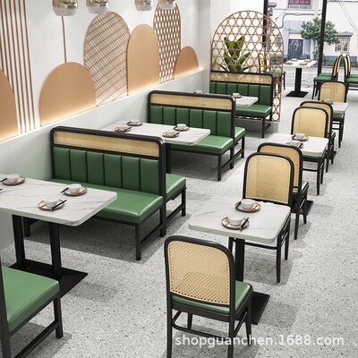 港式茶西餐厅铁艺卡座沙发奶茶店咖啡厅餐饮饭店寿司店桌椅岩板