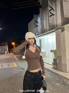 Fallinyue 长期主义 刚需扭结长袖打底修身毛针织衫冬季短款上衣