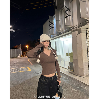 Fallinyue 长期主义 刚需扭结长袖打底修身毛针织衫冬季短款上衣