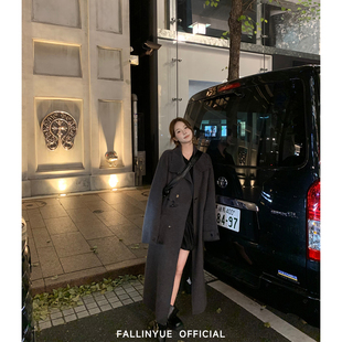 毛呢外套 100羊毛宽松双面呢大衣女牛角扣长款 Fallinyue 高奢仙品