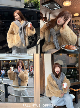 Fallinyue 暮光烤雪 越穿越爱 宽松环保皮草外套气质保暖毛毛外套