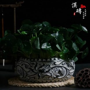 家用绿萝多肉花盆 花盆水泥大号无孔睡莲碗莲中国风复古创意个性
