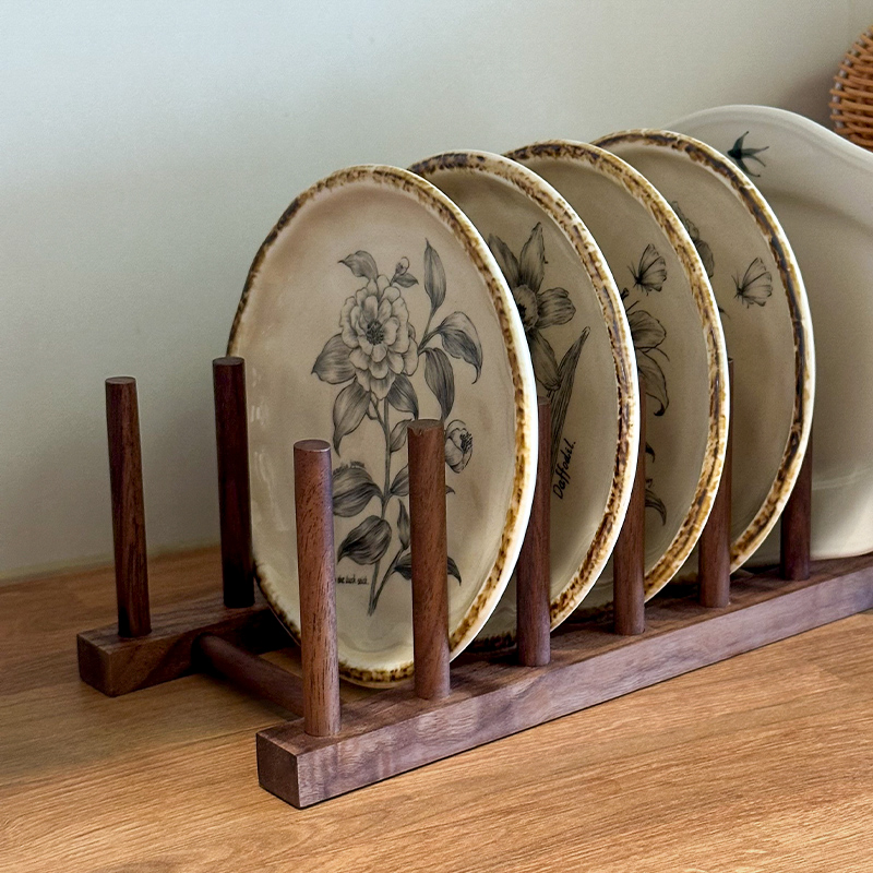 盘子收纳架装饰餐盘支架实木锅盖架F盘架碗碟碟子收纳展示架沥水