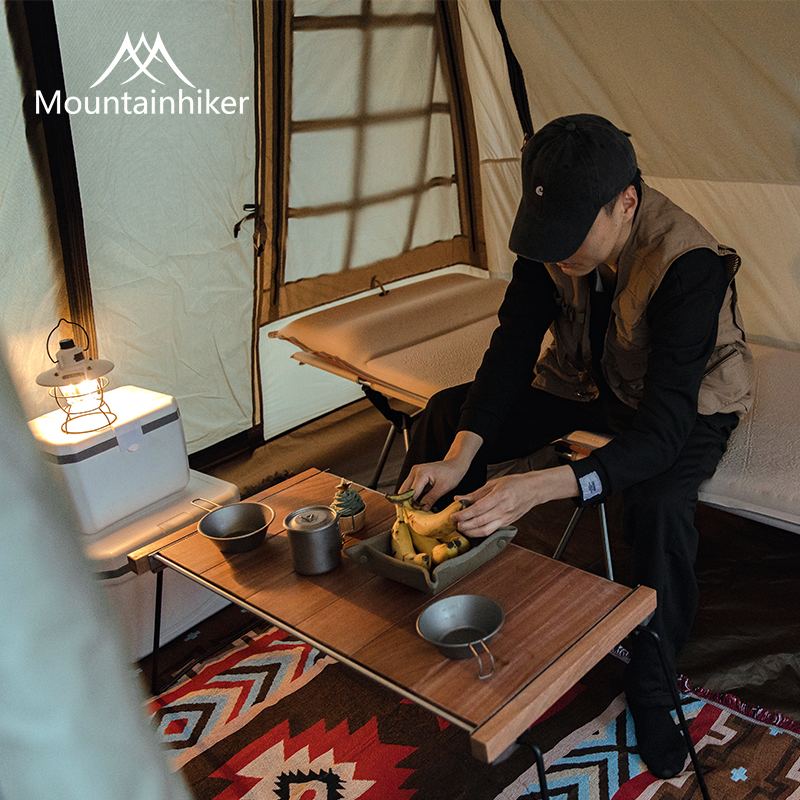 山之客IGT桌复古新款实木折叠B桌多功能沙比利木桌子户外露营庭院