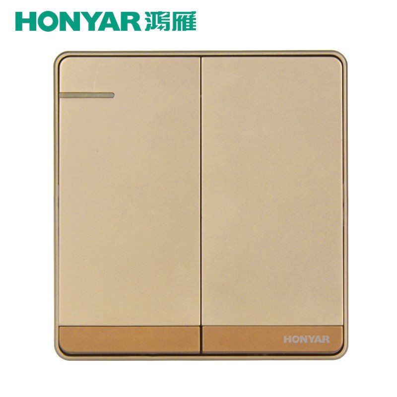 香槟金色 二开单控开关双开x单联两开二位2开单控开关带荧光暗装