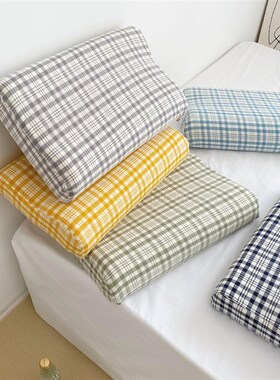 手账格子 色织水洗棉枕套枕罩全棉乳胶定型立体枕芯枕头套 可定做