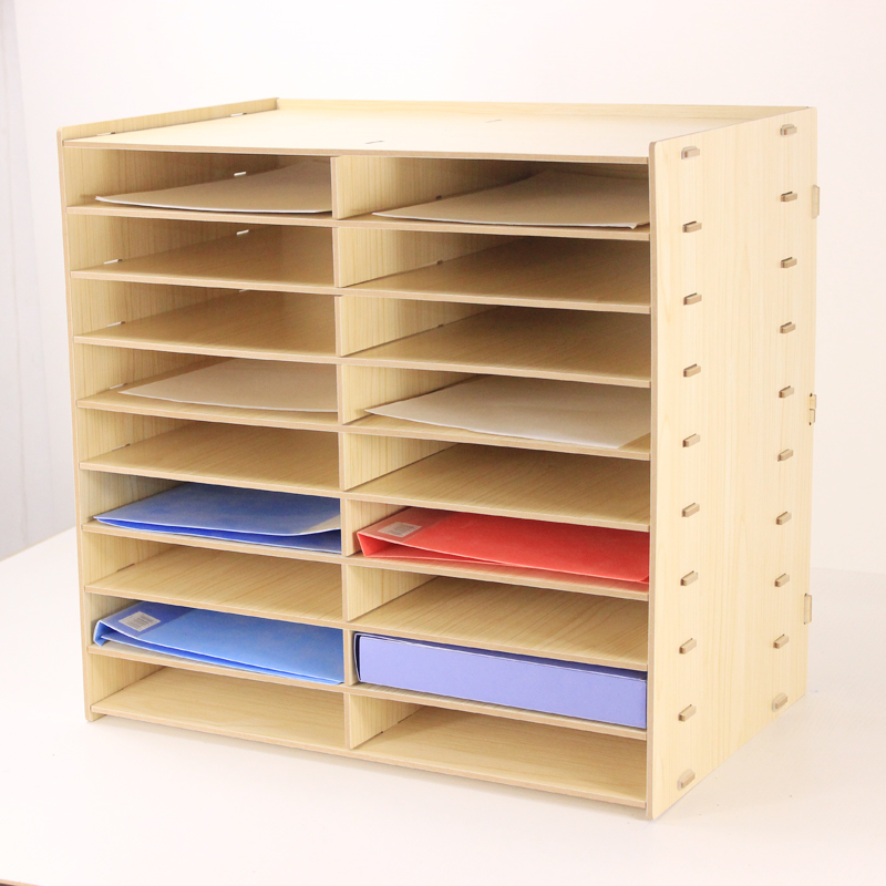 多层桌面文件架子20格A4纸办公学生书架座框木质收纳架盒置物架