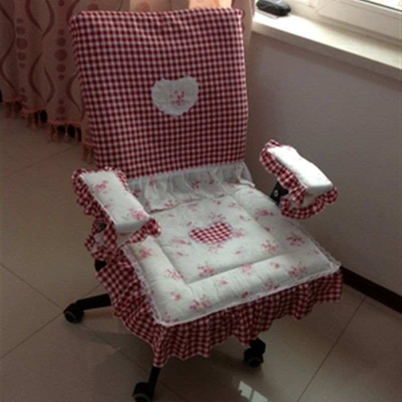包邮纯棉布艺定做椅背坐垫田园碎花红色电脑椅子套酒店套装餐椅