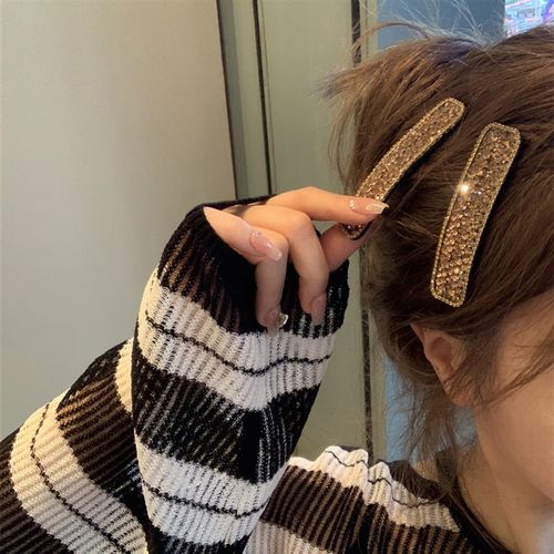 夹子头饰发夹女童秋冬新款黑色水钻侧边刘海夹可爱边夹一字夹卡子