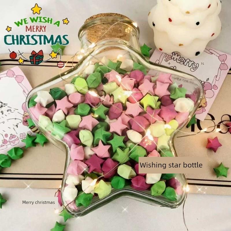 创意DIY加厚五星玻璃瓶高望软木许愿瓶手工明星礼物漂流瓶