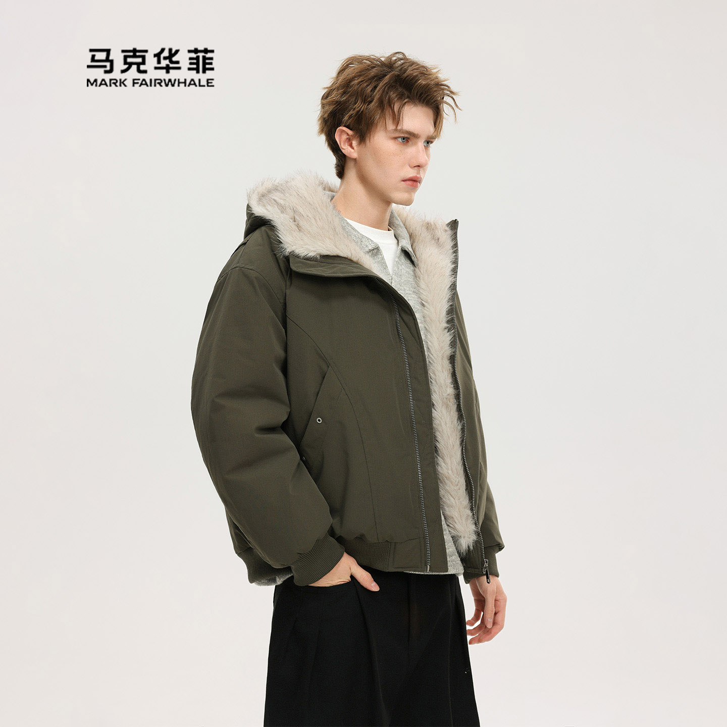 美式毛领棉衣男连帽棉服工装外套