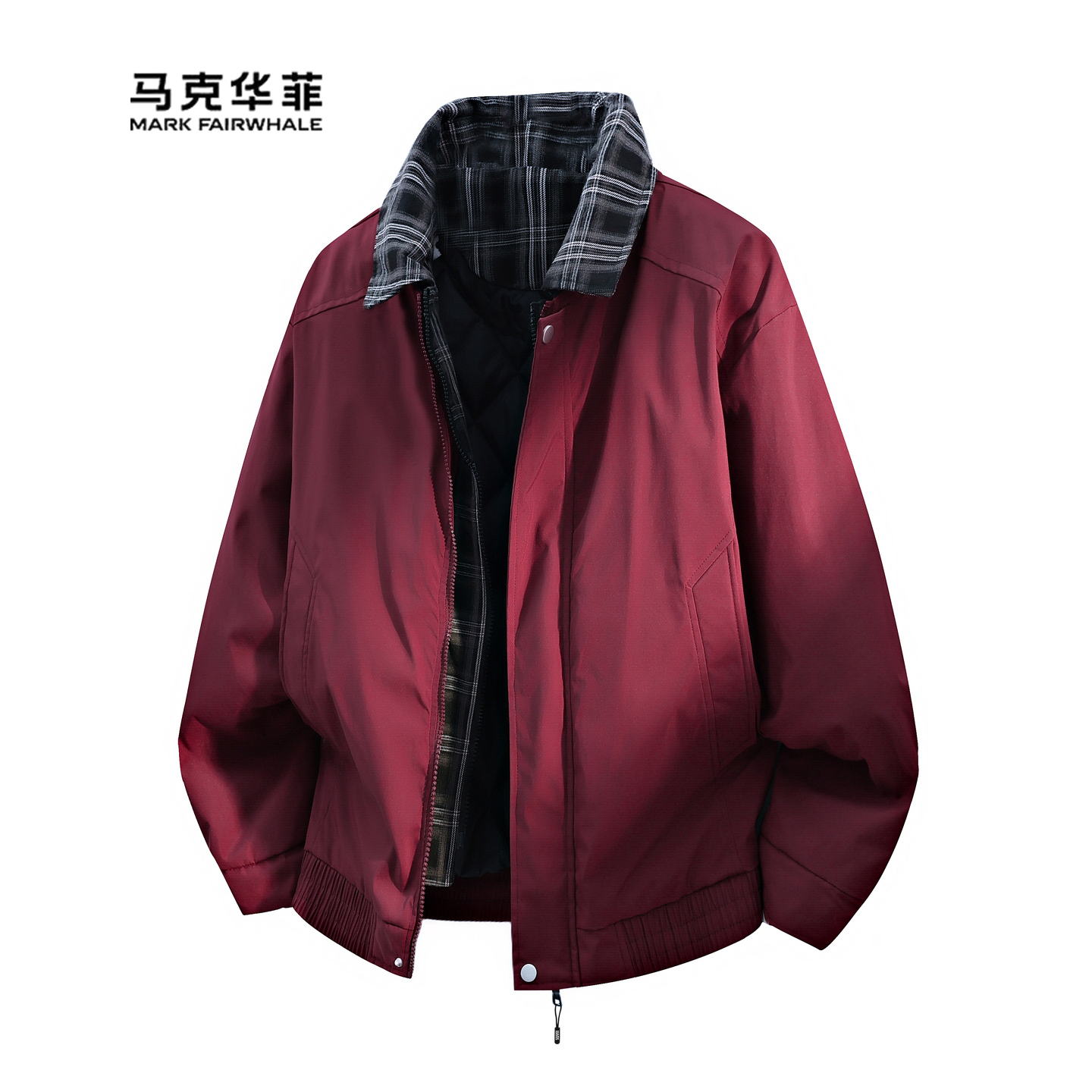 格纹棉衣男保暖翻领外套宽松棉服