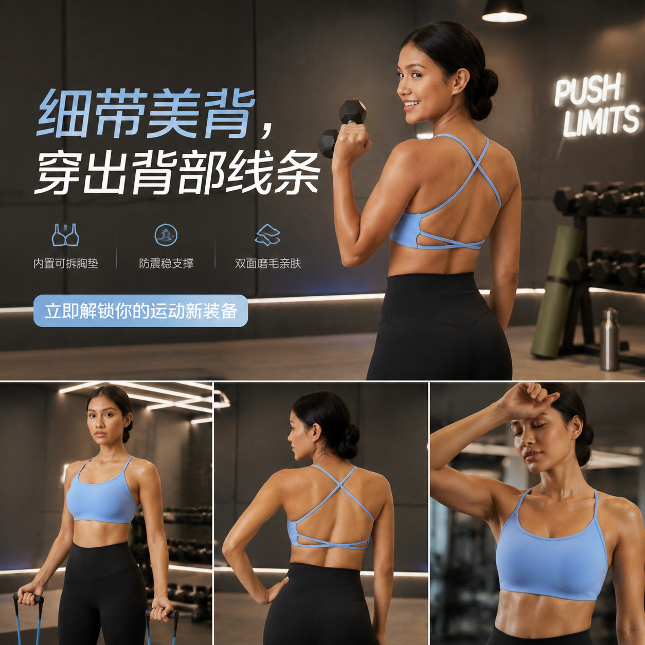 新款瑜伽服上衣细带美背瑜伽文胸瑜伽内衣