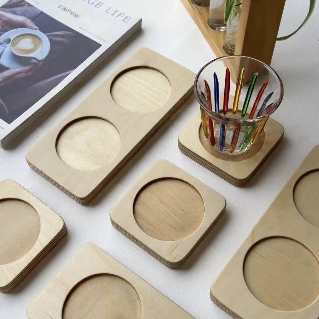 全桦木海洋板茶杯垫咖啡杯托杯垫托盘茶托防烫简约木制杯垫