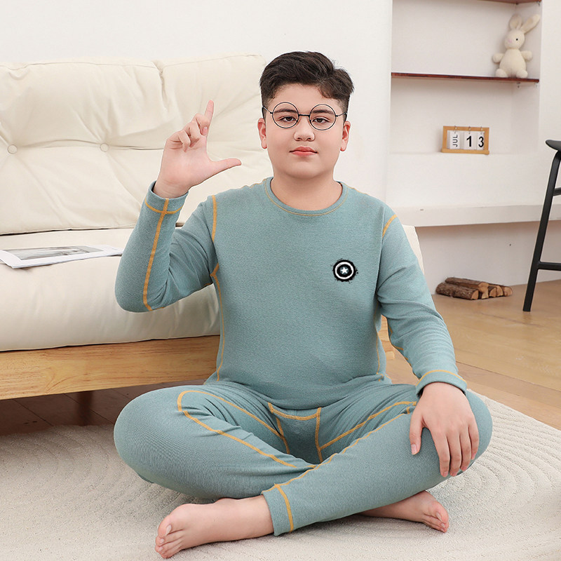 秋衣秋裤胖童德绒保暖内衣男儿童内搭套装中大童加大码加肥青少年