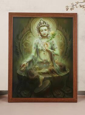 绿度母佛像画像挂画唐卡观音化身21绿度母画像桌摆唐卡结缘摆台画