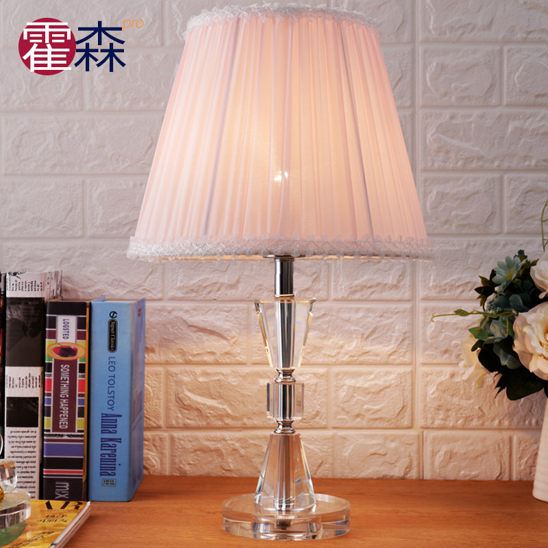 公主粉色卧室水晶台灯床头灯欧式创意浪漫简约现代温馨结婚可调光