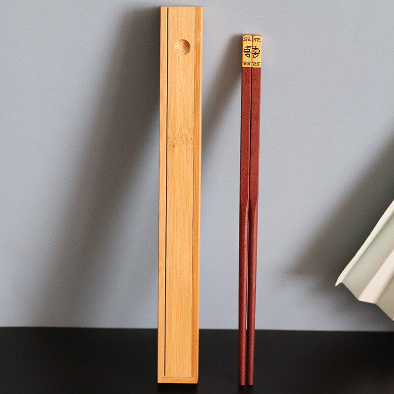 鸡翅木筷单双收纳盒野营餐具竹盒原木金属头红檀木单双便携筷定制