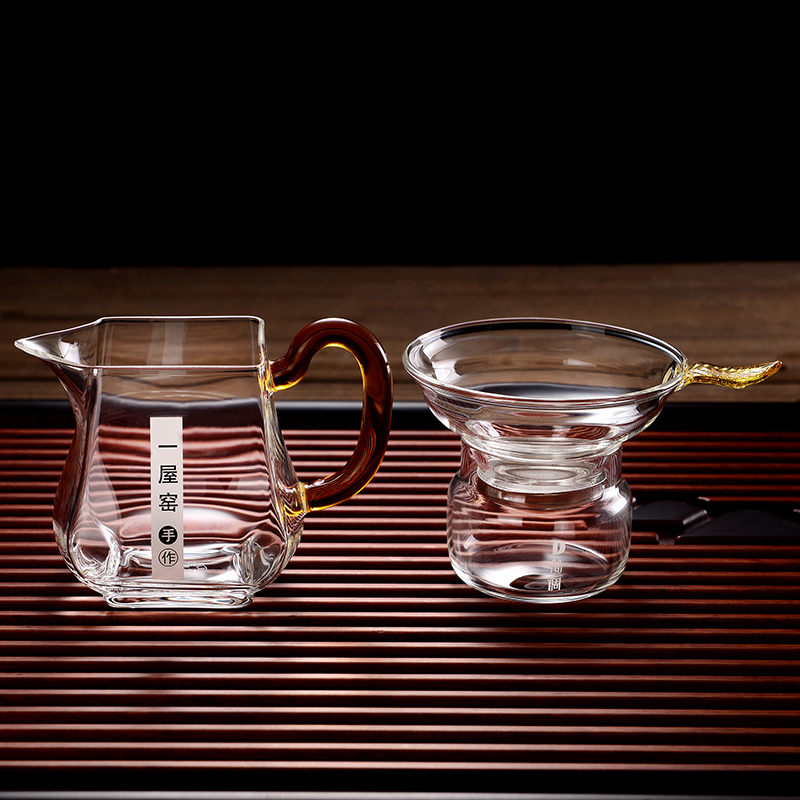 简调茶漏功夫茶具套装配件茶道盖碗品茗杯耐热加厚玻璃茶滤公道杯