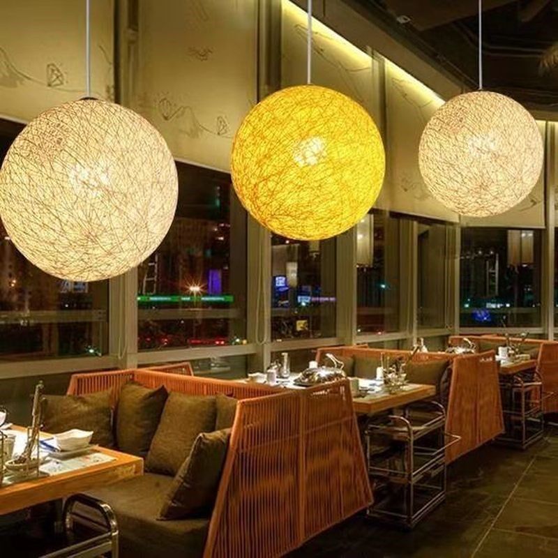简约麻球灯罩藤编挡光暖光外壳DIY配件LED灯泡创意台灯吊灯灯罩厂