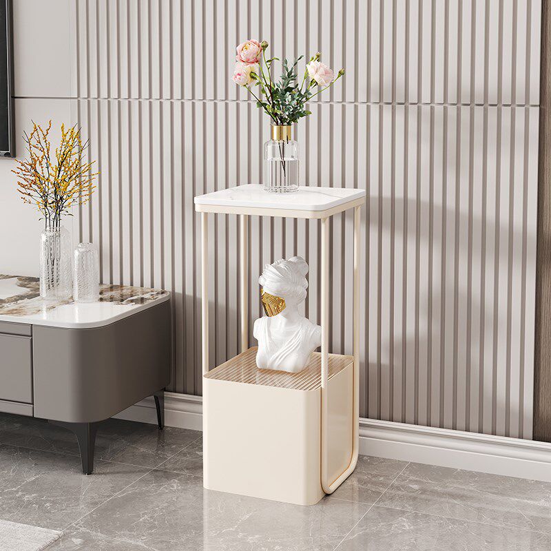 轻奢双层花架装饰架意式岩板客厅落地式花架子电视柜沙发旁置物架