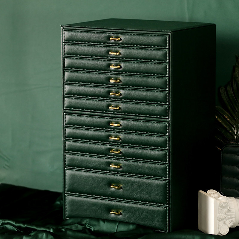 高档首饰盒大容量再生皮抽屉式耳饰饰品收纳盒珠宝戒指手表收藏盒