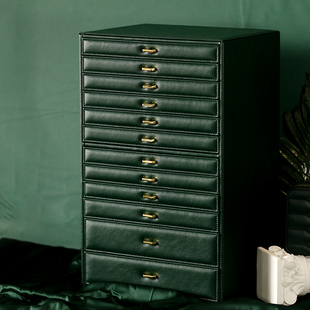 高档首饰盒大容量再生皮抽屉式耳饰饰品收纳盒珠宝戒指手表收藏盒