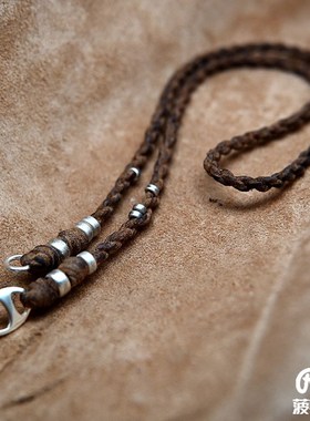 菠萝皮绳编织藏风佛牌银饼铜钱银饰可定制挂绳