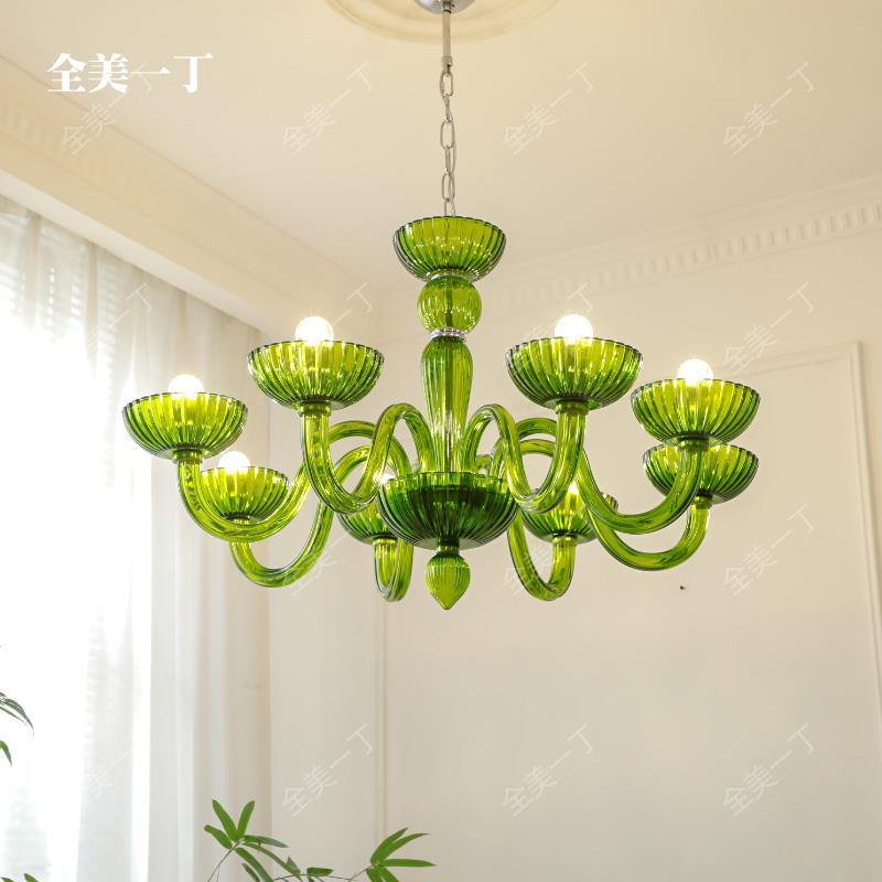 全美一丁法式餐厅复古紫色玻璃吊灯具现代简约创意客厅绿色灯米兰