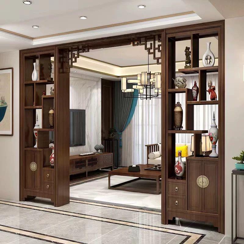 新中式玄关博古架隔断屏风玄关书酒柜入户客厅进门实木月亮门拱门