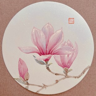 水墨林子【没骨课程纸】纯圆形状20cm30cm手工珠光云母画片国画卡