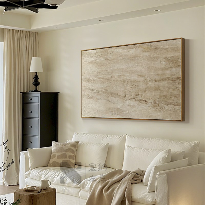 客厅沙发背景墙装饰画侘寂式高端艺术挂画彷古风格纹理树皮壁画