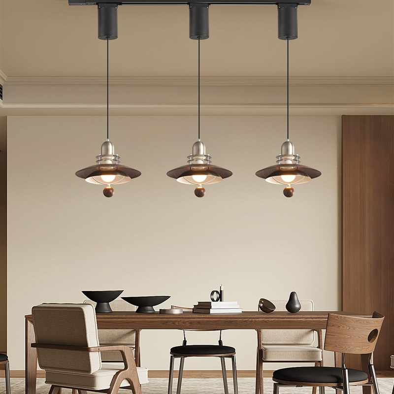 餐厅吊灯中古风摇臂胡桃木色覆古创意飞碟可移位餐桌吧台吊线灯