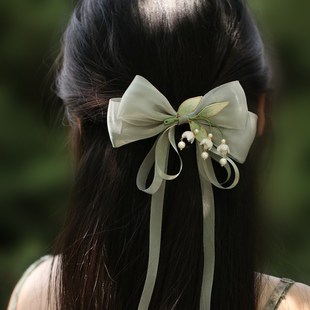 国风短发半扎发竹子发夹新中式配饰古装公主飘带女童超仙仙女发饰