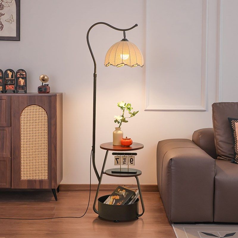 落地灯中古风卧室床头柜一体置物架台灯客厅沙发旁边氛围感钓鱼灯,家装灯饰光源,装饰落地灯,淘宝优惠券,粉丝福利购,淘宝优惠卷