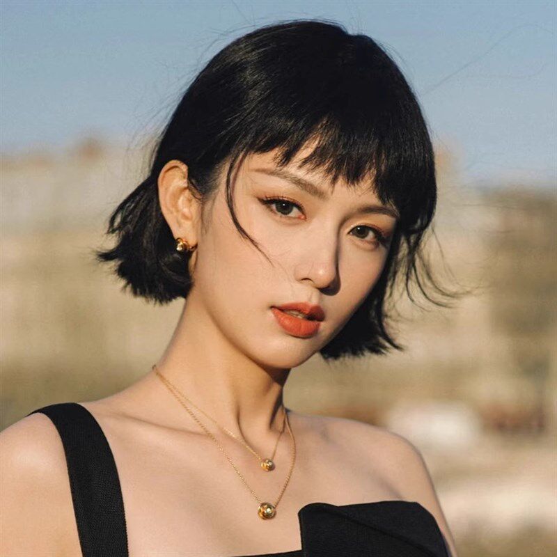 短发假发全头套女全真人发丝自然明星同款时尚翘翘头整顶假发